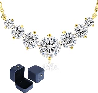 KRKC Moissanite Pendant for Women, Lab Created Diamond Necklace Anniversary Birthday Valentines Christmas Romantic for Her, 5-8mm VVS1 Clarity D Color, S925 Sterling Silver Chain 14K White Gold