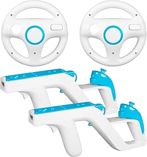 Machine-Ya Wii Zapper Gun and Steering Wheel Compatible with Nintendo Wii & Wii U Remote Game (2-Pack, White)