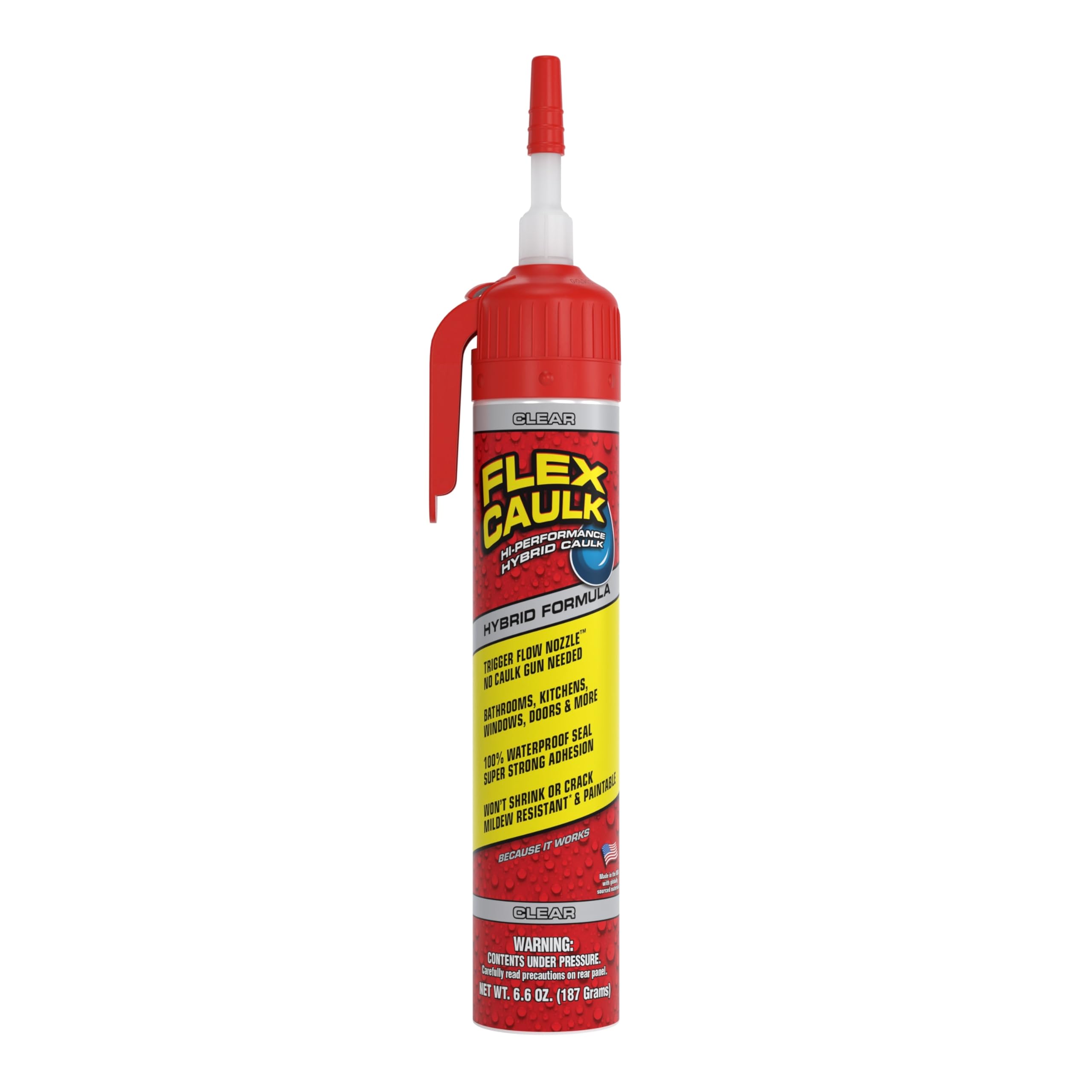 Flex Caulk Hybrid Polymer Waterproof Sealant, Clear, 6.6 oz, 1-Pack | No caulk g