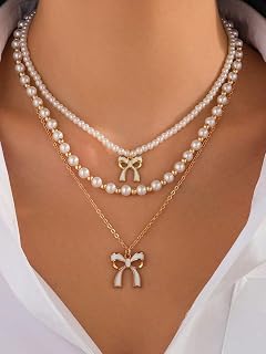 bow necklace for women, pearl bow necklace, Y bow jewelry for women