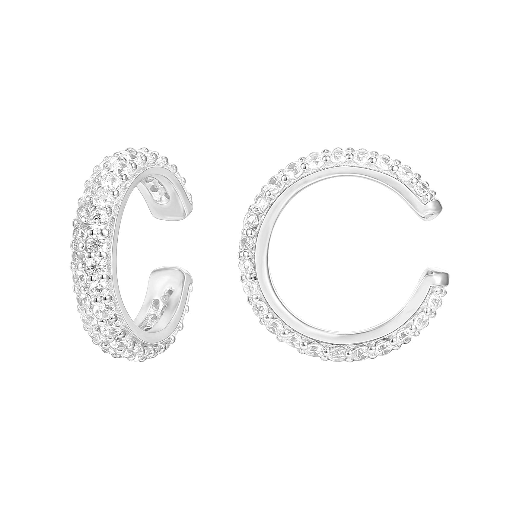 PAVOI 925 Sterling Silver CZ Ear Cuffs, White Gold, Size 13 Millimeters