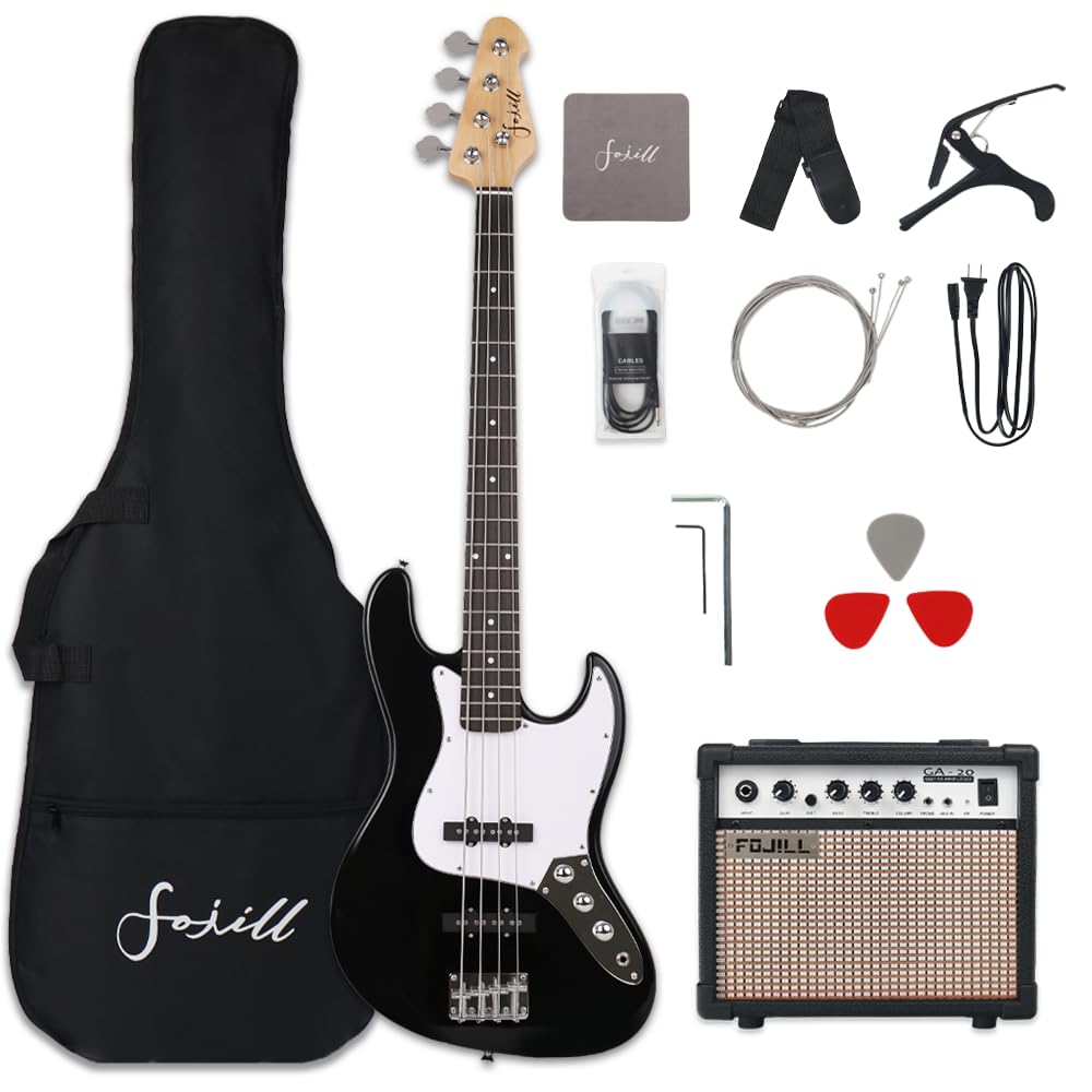 Fojill Full Size 4 Four String Electric Bass Guitar 20W Watt Amplifier Amp Right