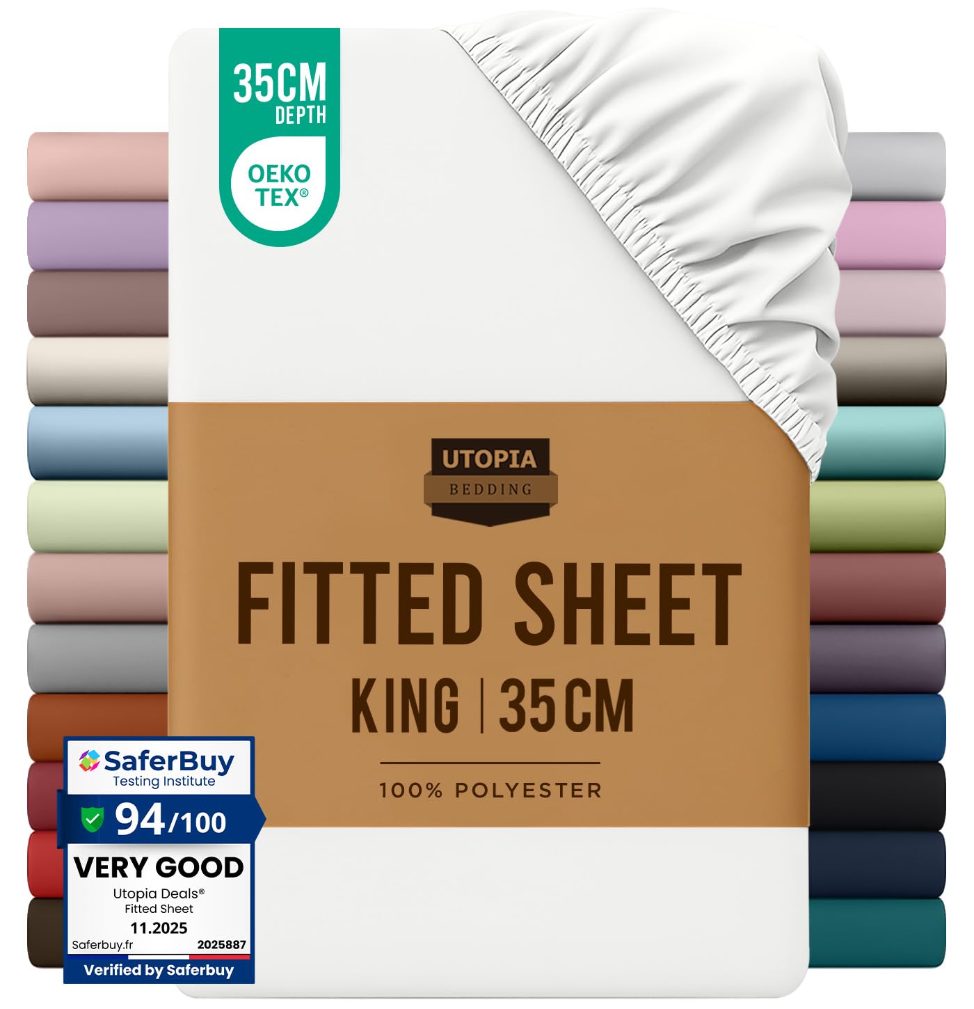 Utopia Bedding King Size Fitted Sheet, White, Deep Pocket 35cm (14")