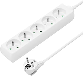 PremiumCord 5 m Power Strip 5 Sockets Extension 230 V | 230V Extension Cord, French Sockets Turned 45°, Quality Power Strip with Child Safety, Colour: White