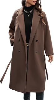 Women's Winter Double Breasted Wool Coat Long Sleeve Notched Collar Trench Long Oversized Button Down Overcoats
