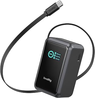 SmallRig Nano36 Power Bank for Camera, PD45W USB-C VMount Battery | Mini Portable Charger with Retractable Cable, Detachable V-Mount Plate & 1/4"-20 Thread, TFT Display for Camera Phone Laptop