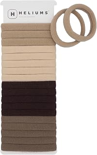 Heliums Soft Hair Ties - No Damage Seamless Nylon Fabric Bands, Stretchy Ponytail Holders for Thin &amp; Thick Hair - Standard 1.5 Inch, Neutrals, 20 Pack