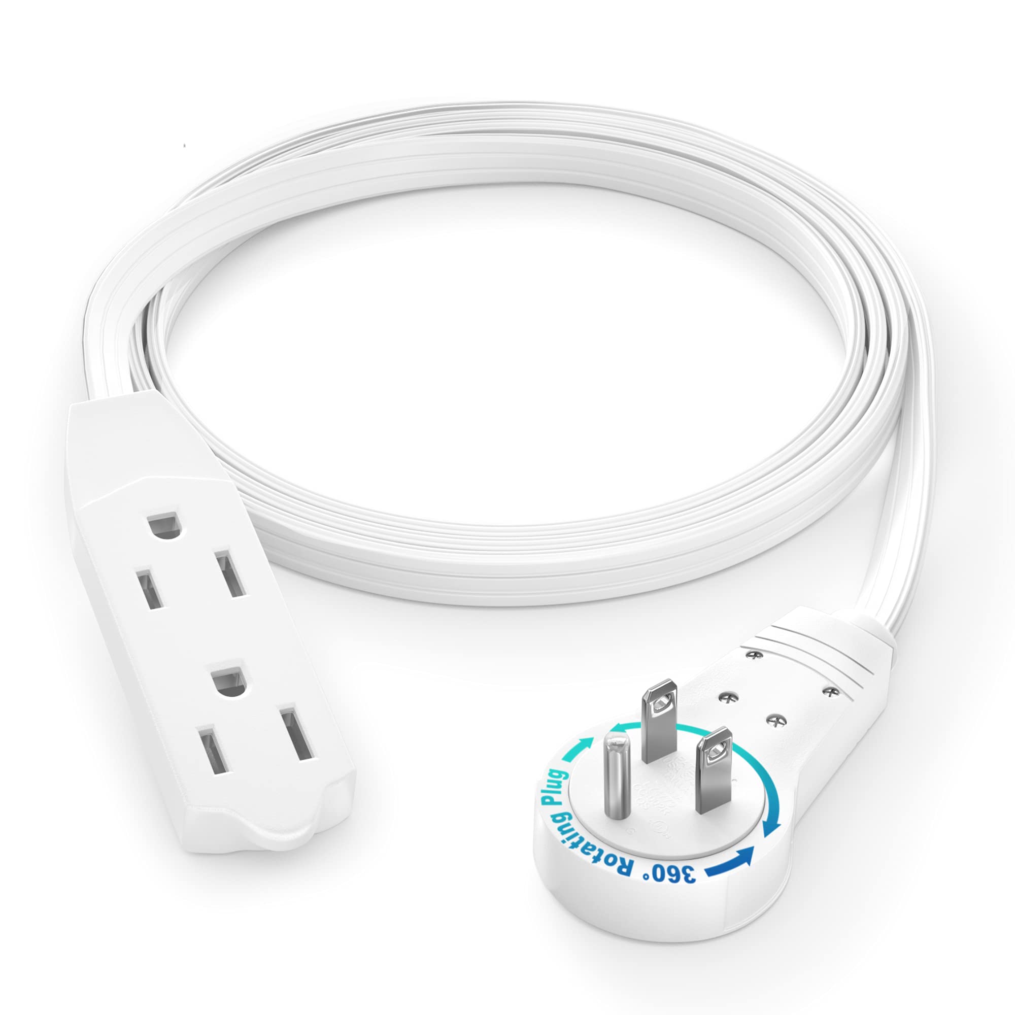 Maximm 3 Ft UL Certified 360° Rotating Flat Plug Extension Cord, 3 Outlets | UL 