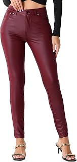 Allegra K Women Faux Leather High Waist Stretch Leggings with Pockets