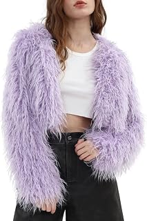 Amazhiyu Womens Faux Fur Open Front Crop Coats