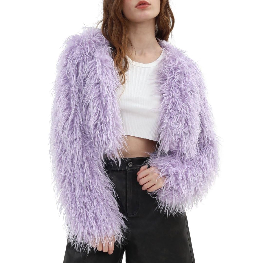 Amazhiyu Womens Faux Fur Open Front Crop Coats