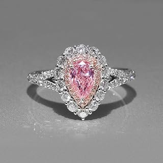 White Gold Plated Engagement Ring with Pink Cubic Zirconia Teardrop Shape Wedding Promise Evening Party Anniversary Valentine's Day Eternity Gifts for Women