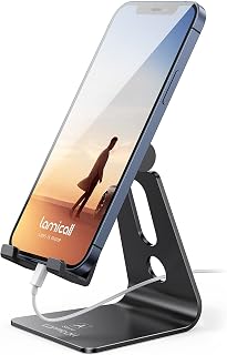 Lamicall Aluminum Cell Phone Stand, Adjustable Desk Phone Holder for iPhone | Adjustable Viewing Angle, Stable Anti-Slip Base, Case Friendly for iPhone Duo 18 16 15 14 Pro Max, Office Desk Essential