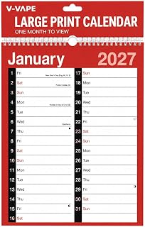 V-VAPE Large Print Wall Calendar 2027 | One Month to View | Large Writing Space | Wire Bound Hanging Calendar | Home, Office & School Monthly Planner