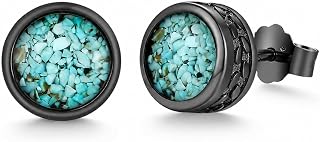Turquoise Stud Small Earrings for Women Hypoallergenic Trendy Western Earring Jewelry White Gold Plated Style Oval Stone Earrings Boho Gift for Mom Wife