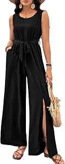 Women's Jumpsuit Summer 2025 Casual Work Sleeveless Wide Leg Jumpsuits Romper with Belt and Pockets DJ814