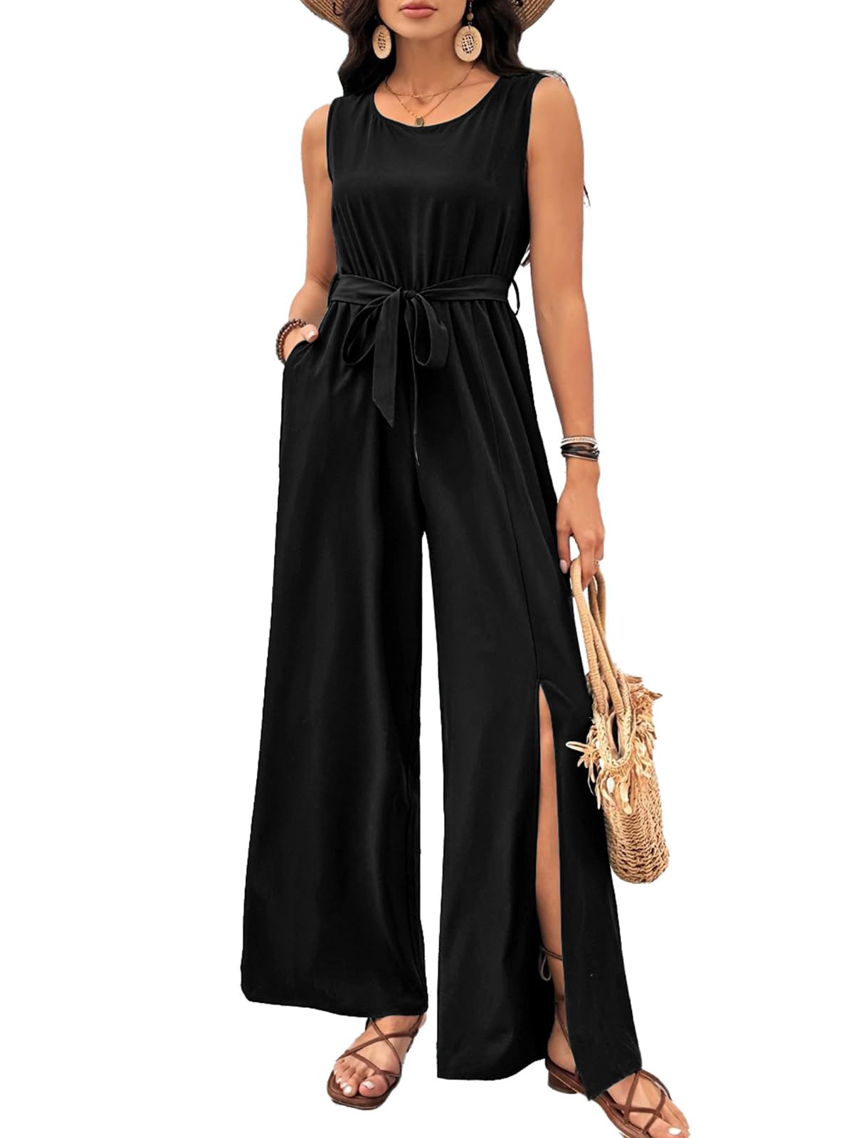 Women's Jumpsuit Summer 2025 Casual Work Sleeveless Wide Leg Jumpsuits Romper wi
