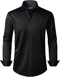 Alimens & Gentle Mens Wrinkle Free Long Sleeve Stretch Plain Formal Button Down Pocket Shirts