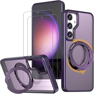 Magnetic Stand Case for Samsung Galaxy S23 FE [with 2 Tempered Glass Film] [Compatible with Magsafe] [360° Rotatable Magnetic Stand] Military-Grade Drop Protection Case, Purple