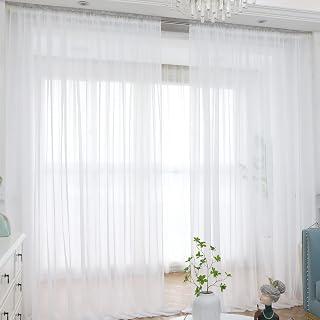 Window Curtains White Sheer Curtains 144 Inch Long 2 Panels Rod Pocket Sheer Curtains for Bedroom Kids Living Room Yard Kitchen (White, 52 x 368 cm (W x L)