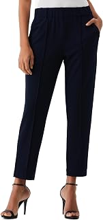Rafaella Women's 25.5" Petite Easy Pull-on Pants with Stretch Crepe Fabric, Straight Leg Classic Fit, Cropped Work Slacks