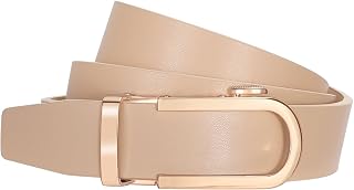 SUOSDEY Women Ratchet Leather Belt for Jeans Pants with Gold/Silver Sliding Buckle, Automatic Ladies Dress Belt 1.2” Width