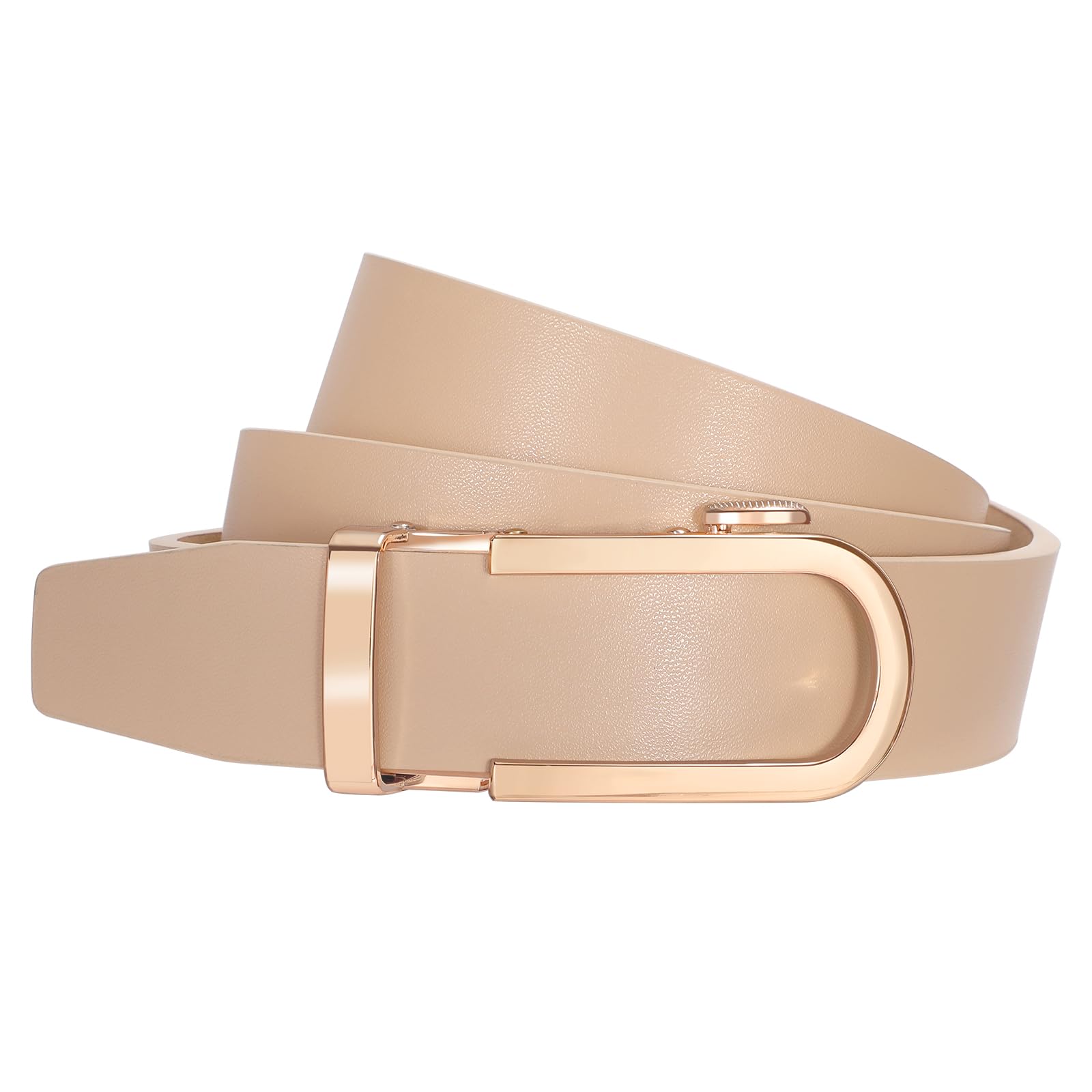 SUOSDEY Women Ratchet Leather Belt for Jeans Pants with Gold/Silver Sliding Buck