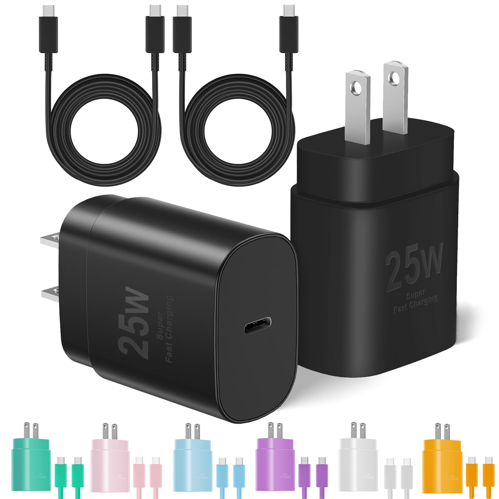 Type C Charger Fast Charging, 2Pack [10FT&6FT] Long USB C Cable with 25W Phone S