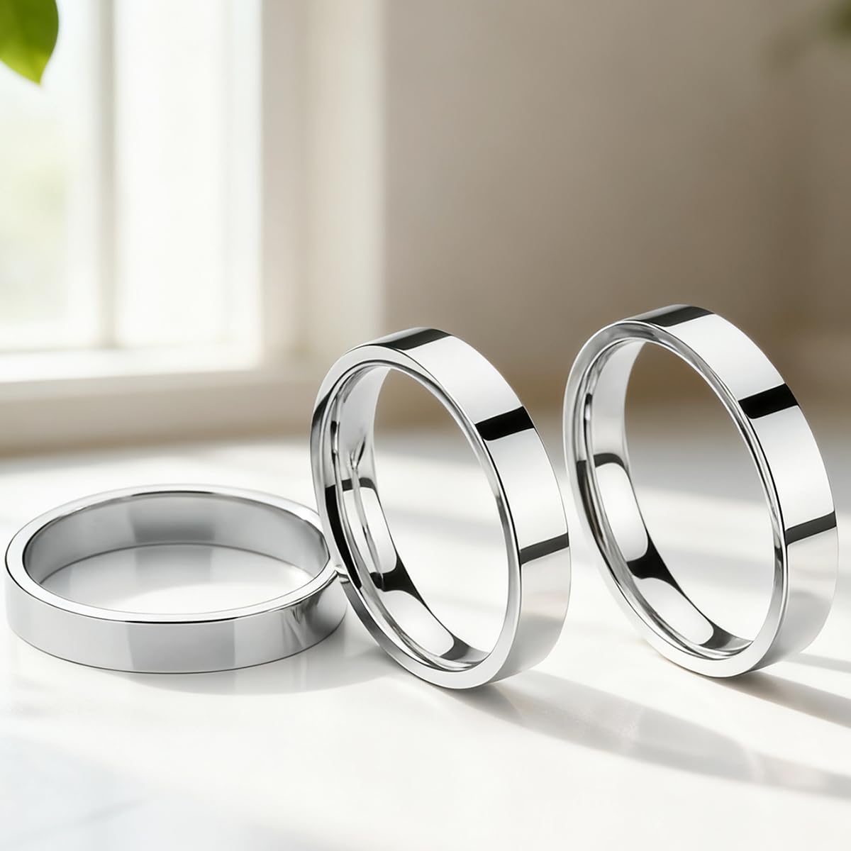 3mm Curved Band Three Piece Ring Set Titanium Steel Rings Retro Punk Stackable C