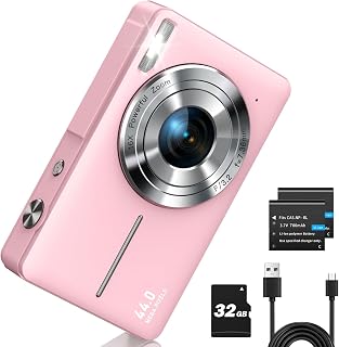 1080P Digital Camera with 32GB Card, 16X Zoom and Flash Easy for Kids, Pink | Compact Camera with 3" Screen & Anti-shake, Includes 2 Batteries & Charger. Gift for Parties, Trips, Birthdays Parents