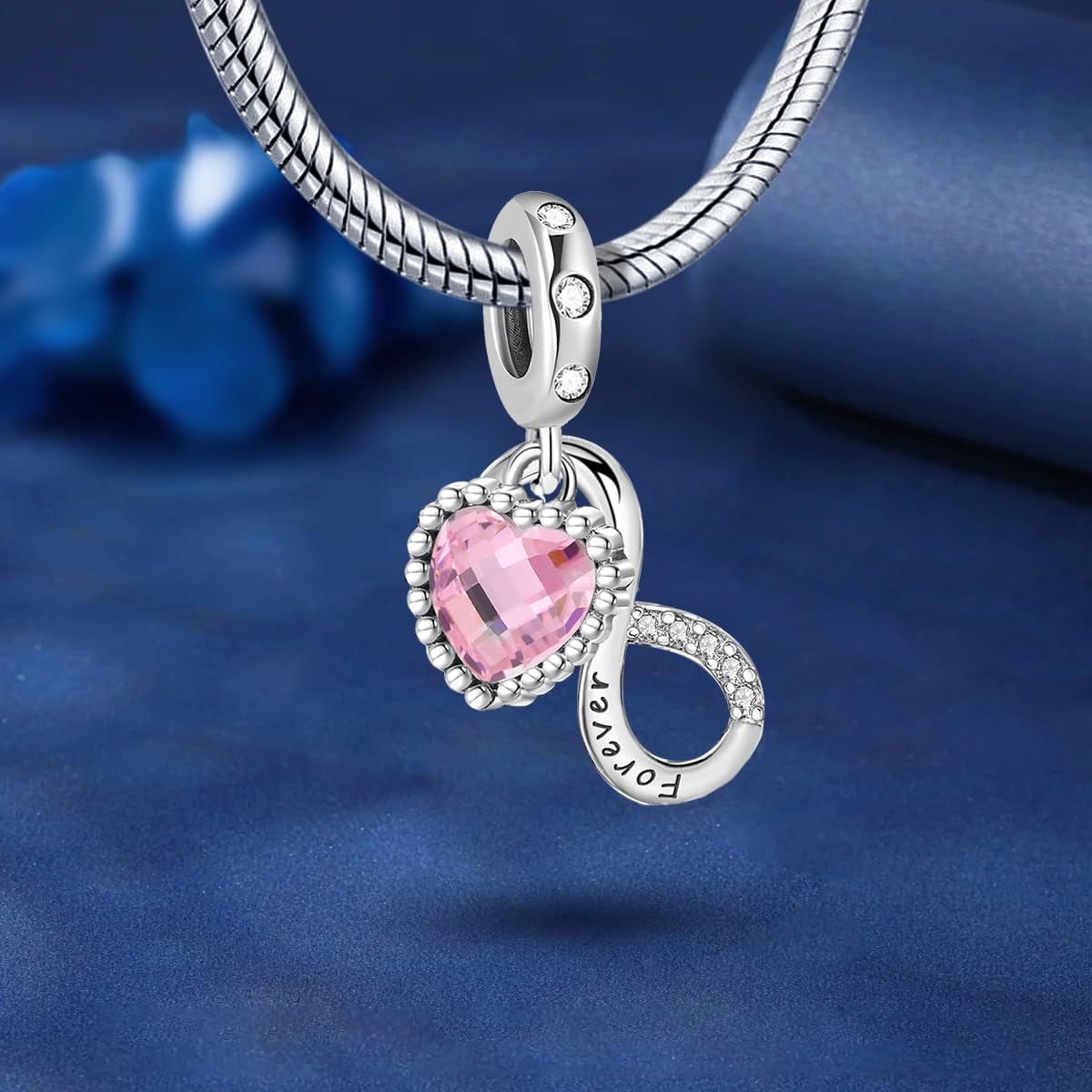 1Pc Silver Plated Fashionable Pink Heart Series for Women Bracelets Bangles DIY 