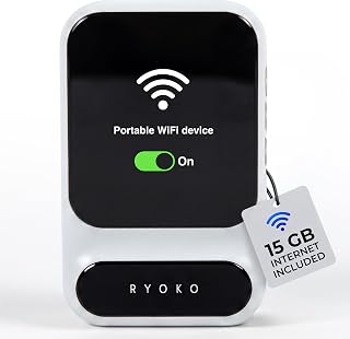 Ryoko Pro Portable WiFi Travel Router, 15GB Free Data | Portable WiFi Hotspot, Mobile Hotspot, Pocket wifi, MiFi, 15 GB Included, no roaming fees, 150+ countries, up to 10 devices