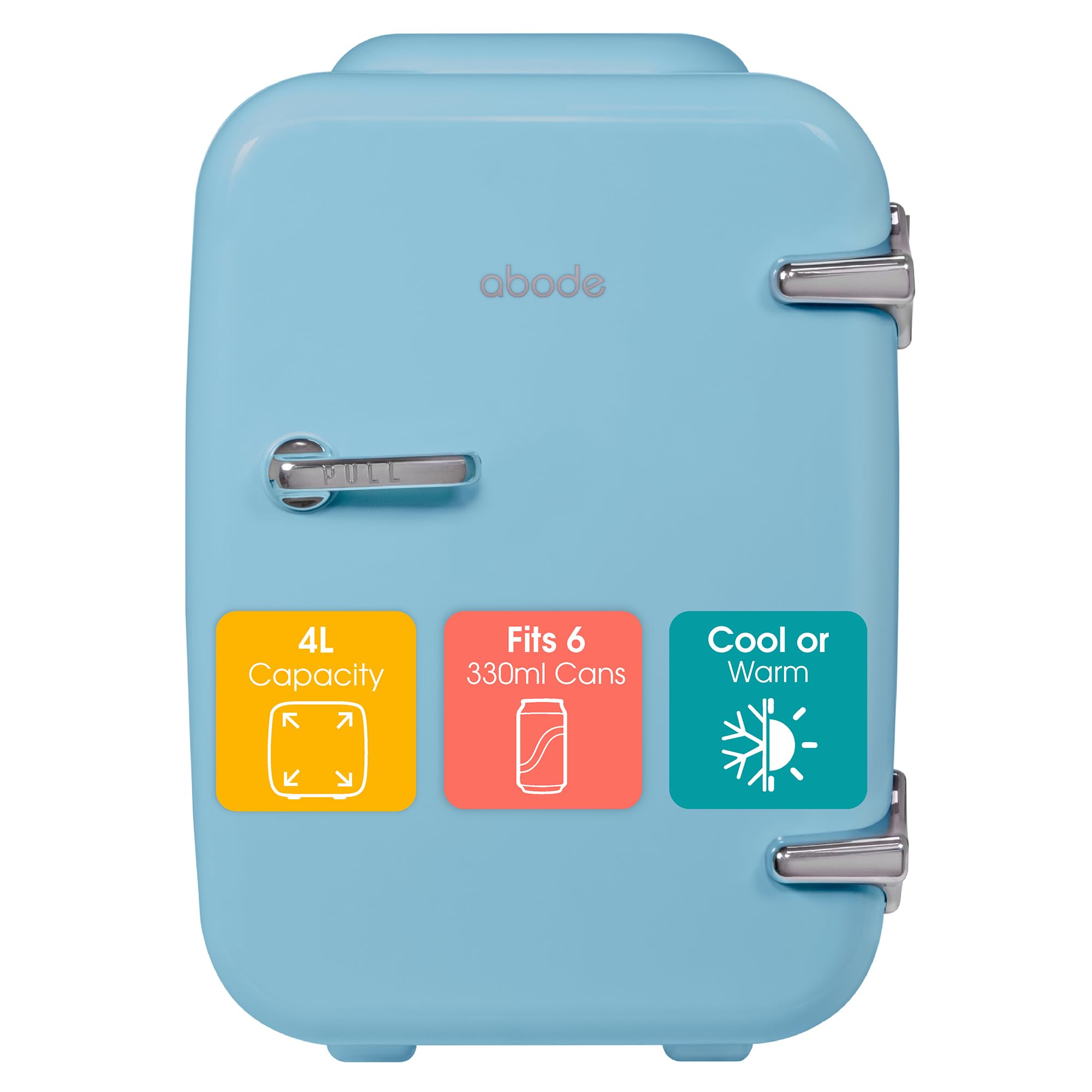 Abode Blue Mini Fridge A4CLR201BL 4L/6 Can Portable Thermoelectric Mini Cooler &