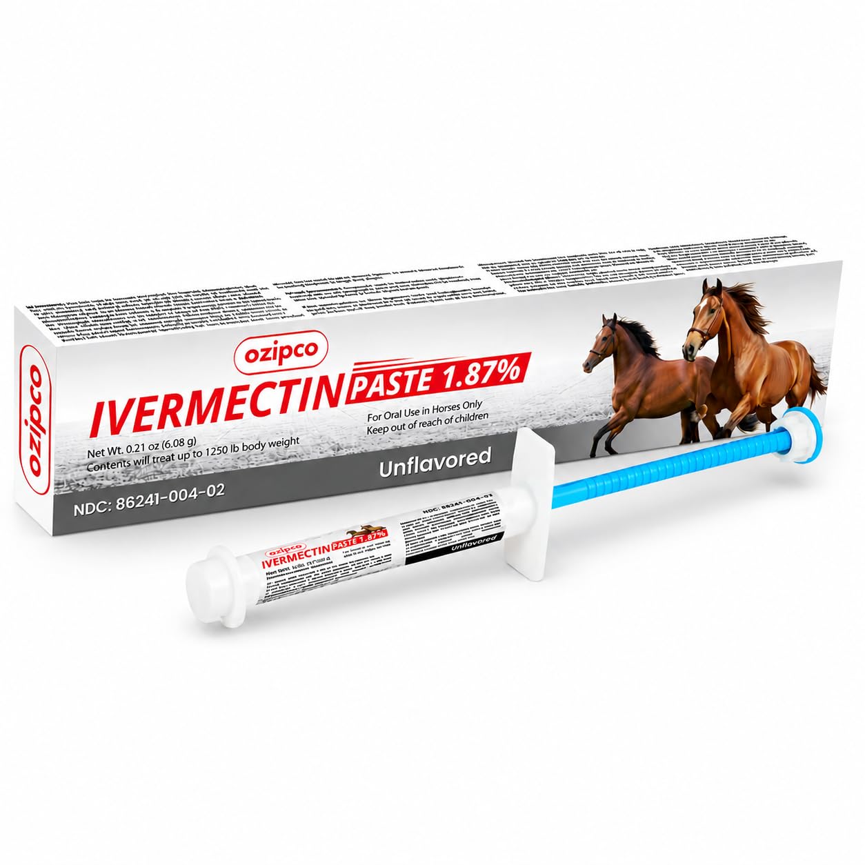 OZIPCO Ivermectin Horse Paste 1.87% | Unflavored – 6.08g Syringe for Equine Use 