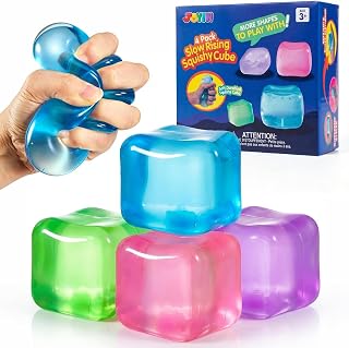 JOYIN 4 Pack Clear Stress Cube, 2''/ 5cm High Density Cube Toy, Slow Rising Sensory Squishy Toys for Adults, Birthday Gifts, Party Favors, Classroom Prizes