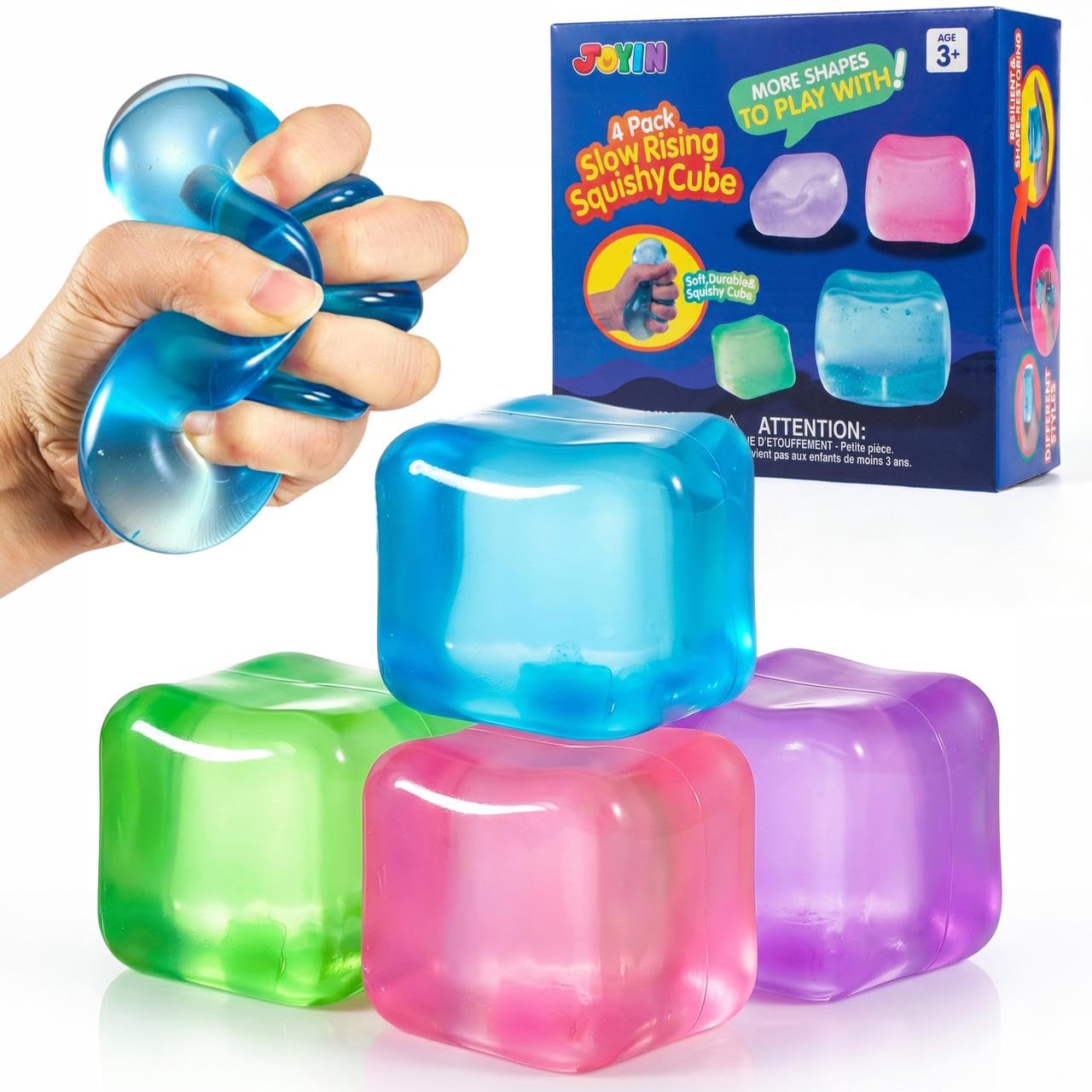 JOYIN 4 Pack Clear Stress Cube, 2''/ 5cm High Density Cube Toy, Slow Rising Sens