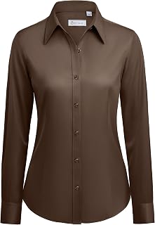 siliteelon Button Down Shirts for Women: Wrinkle Free Long Sleeve Classic Fit Collared Dress Shirt Solid Formal Office