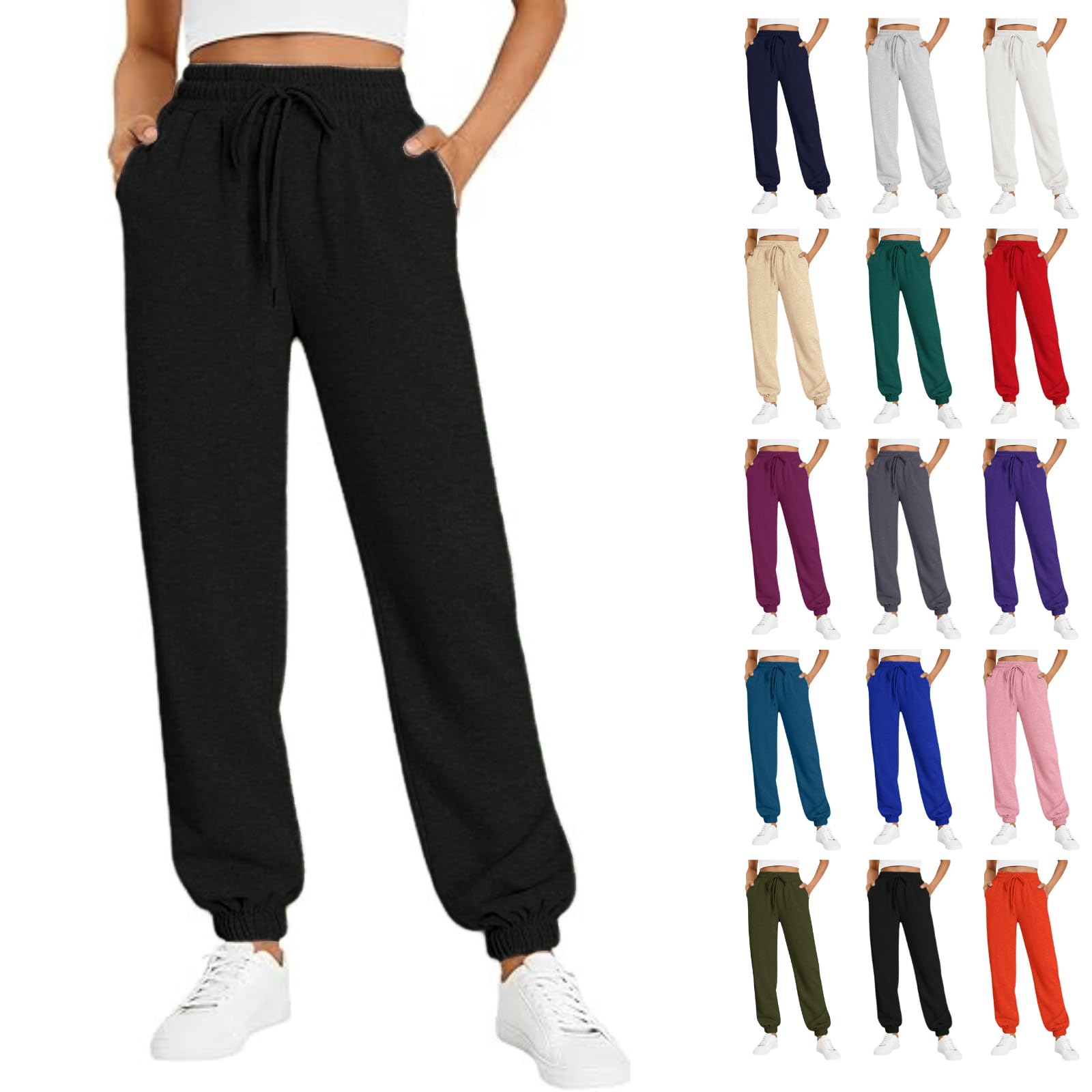 Sweatpants for Women Elastic Haist Waist Cinch Bottom Jogging Pants Fleece Work 