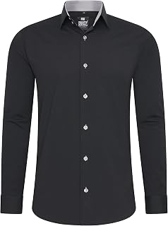 Rusty Neal Men's High Quality Slim Fit Long Sleeve Stretch Contrast Shirt Leisure Shirt