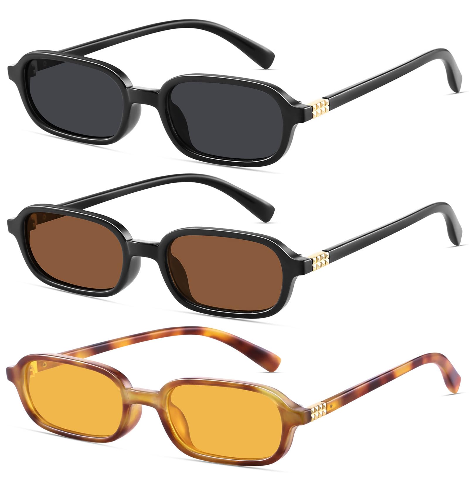 Retro Rectangle Sunglasses for Women Slim Trendy Small 90s Style Square Frame UV