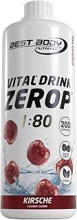 Best Body Nutrition Vital Drink Cherry Beverage Concentrate 1000ml Bottle | Sugar-free, aspartame-free, low-calorie, with vitamin B1, B6 and niacin, mixing ratio 1:80, cherry flavour