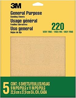 3M Sandpaper, 220 Grit, 5 Sheets, 9 x 11 in, Very Fine Aluminum Oxide | Sands Paint, Wood & Metal, Great For General Purpose Sanding (9000NA-20)