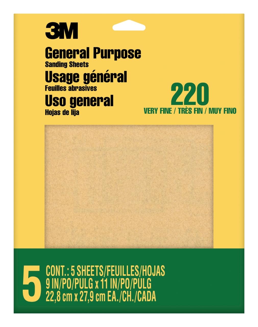3M Sandpaper, 220 Grit, 5 Sheets, 9 x 11 in, Very Fine Aluminum Oxide | Sands Pa