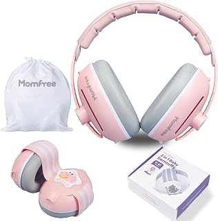 Momfree Fontanel-Safe 2-in-1 Baby Ear Muffs (0-48 Months) | 25dB NRR, ANSI Certified, Baby Noise Cancelling Headphones, Airplane/Fireworks/Concerts, Clear Speech, Stretchy Headband