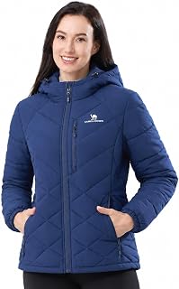 CAMEL CROWN Piumino da donna con cappuccio con fodera termoriflettente, leggero, invernale, giacca calda