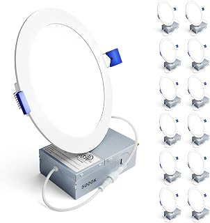 Ensenior 12 Pack 6 Inch LED Recessed Light, 5000K Dimmable Canless Wafer | 5000K Daylight, 5%-100% Dimmable, 1200LM 12W 120V, IC & Damp Rated, ETL & FCC & UL Certified, 50000h Life Span