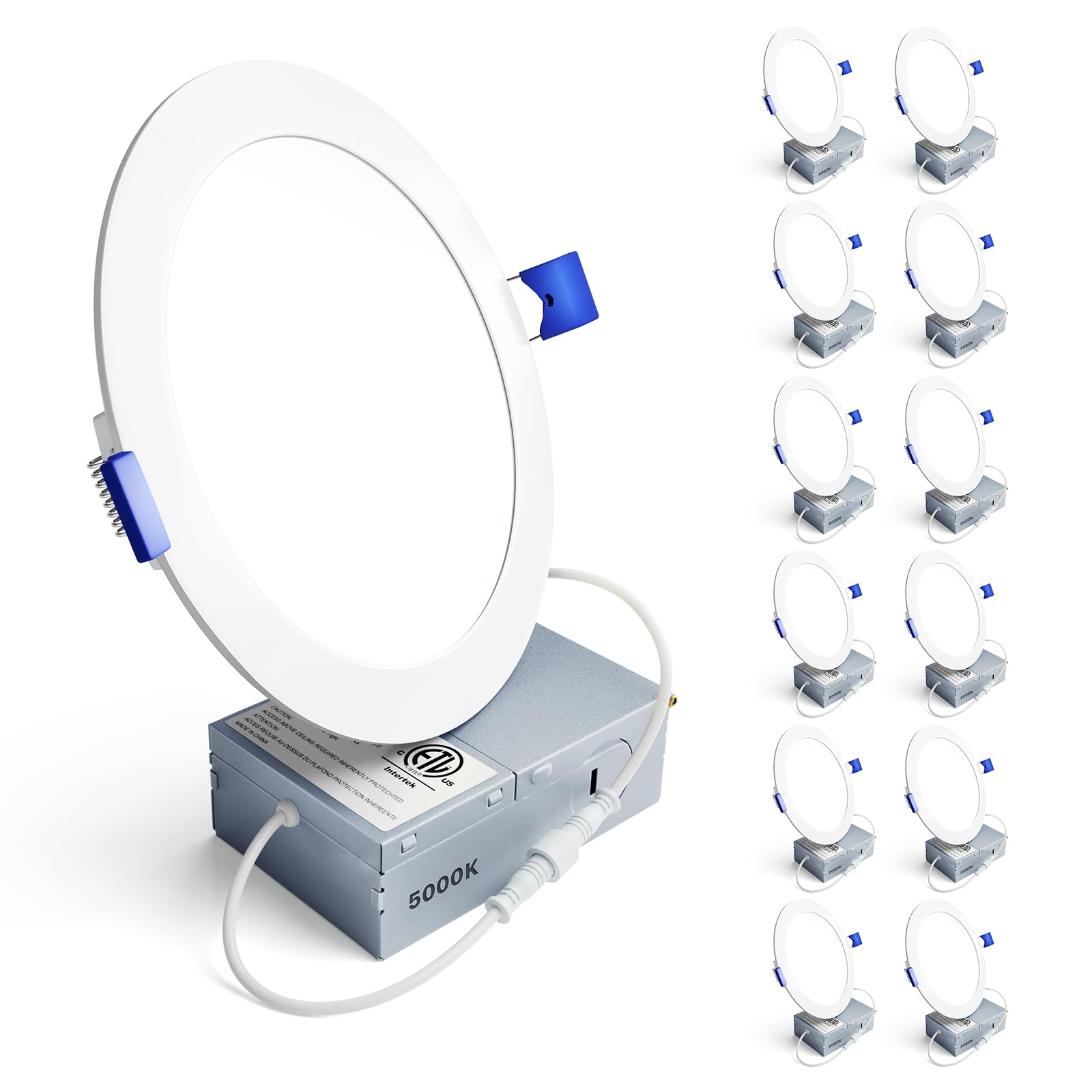 Ensenior 12 Pack 6 Inch LED Recessed Light, 5000K Dimmable Canless Wafer | 5000K