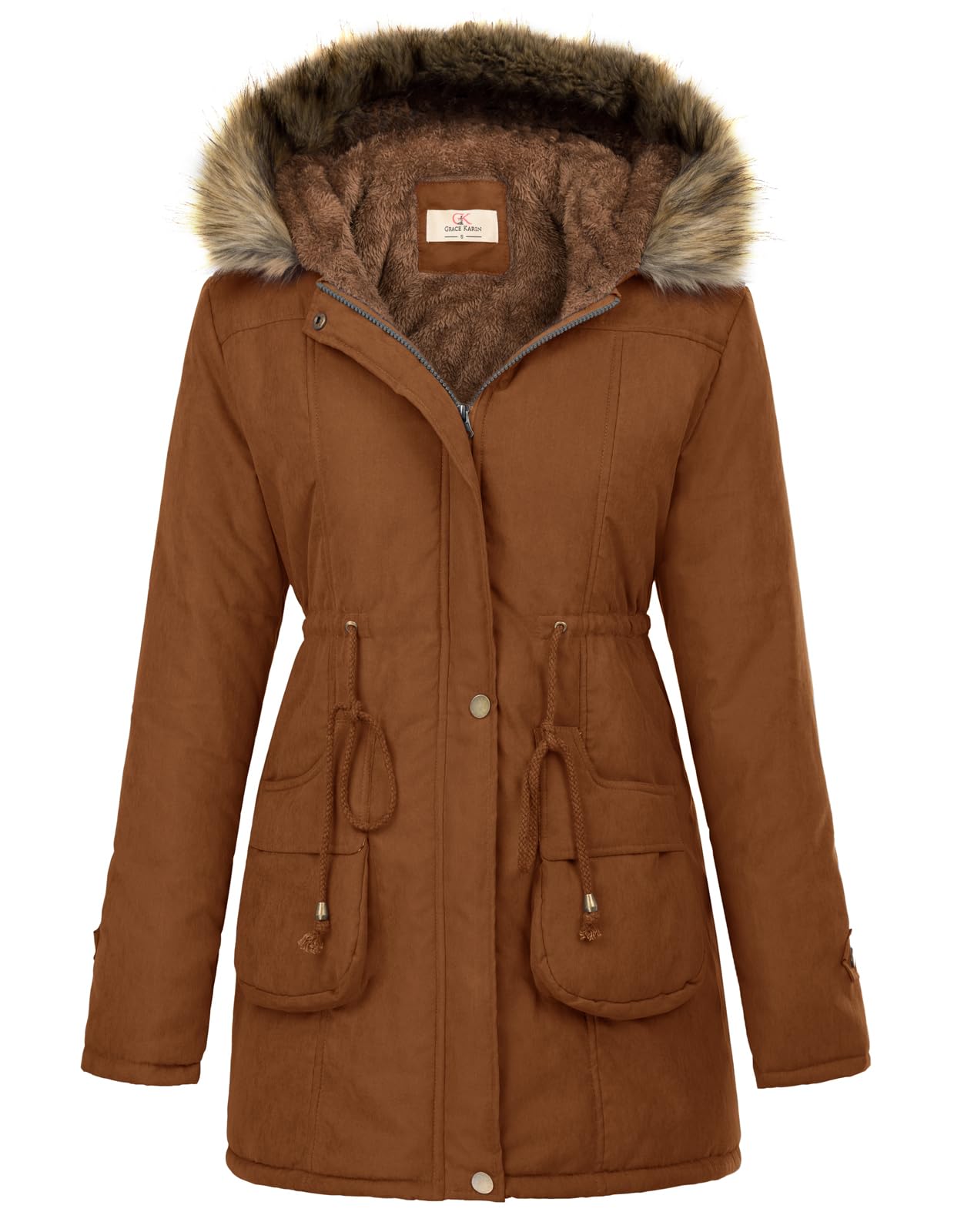 GRACE KARIN Women's Winter Coats Fleece Parkas Anoraks Hooded Military Jacket Co