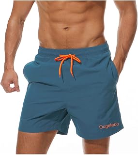 Ougelebo Swimming Trunks, Men's Quick-Drying Beach Shorts with Mesh Lining