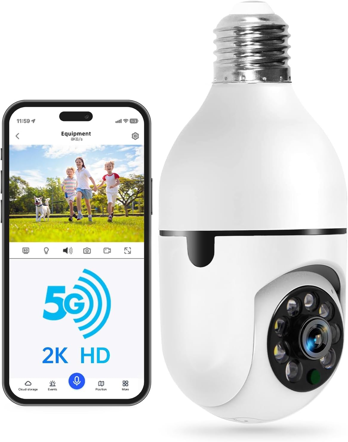 WESECUU Light Bulb Security Camera -5G& 2.4GHz WiFi 2K Security Cameras Wireless